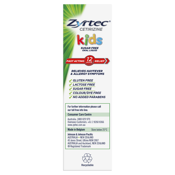 Buy Zyrtec Kids Antihistamine Allergy & Hayfever Oral Liquid Grape 60mL