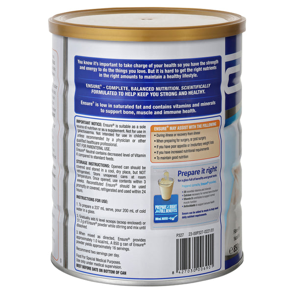 Buy Ensure Powder Neutral 850g Online at Cutpricepharmacy