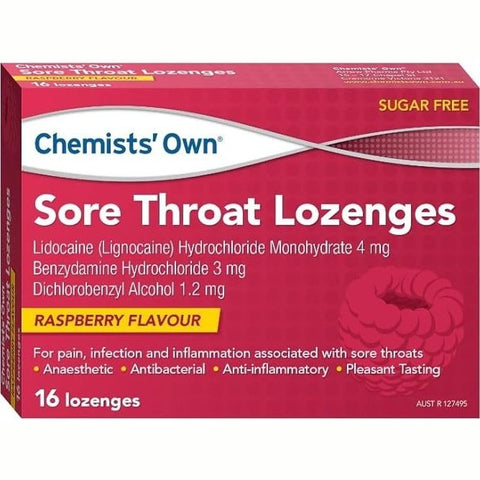 Chemists’ Own Sore Throat Raspberry 16 Lozenges