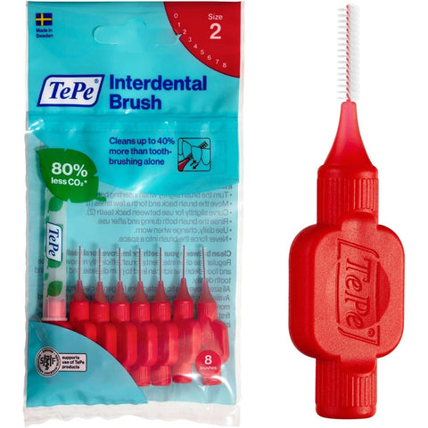 TePe Interdental Brush Size 2 Fine Red (0.5mm) 8 Pack