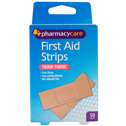 Pharmacy Care First Aid Strip Fabric Tough 50 Pack