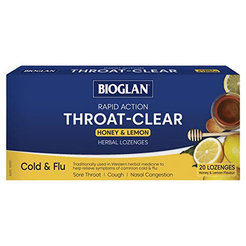 Bioglan Throat Clear 20 Lozenges Honey and Lemon