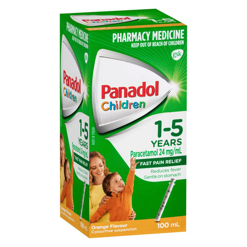 Panadol Children 1-5 Years Suspension, Fever & Pain Relief, Orange Flavour 100 mL