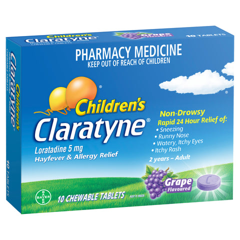 Claratyne Children's Hayfever & Allergy Relief Antihistamine Grape Flavoured Chewable 10 Tablets