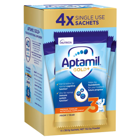 Aptamil Gold+ 3 Toddler Milk Formula Sachets From 1+ Year 38.0g 4PK