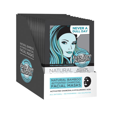 Essenzza Fuss Free Naturals Bamboo Facial Mask Activated Charcoal & Hyaluronic Acid x 12