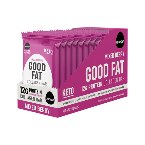 Googys Good Fat Collagen Bar Mixed Berry 45g(Pack of 12)