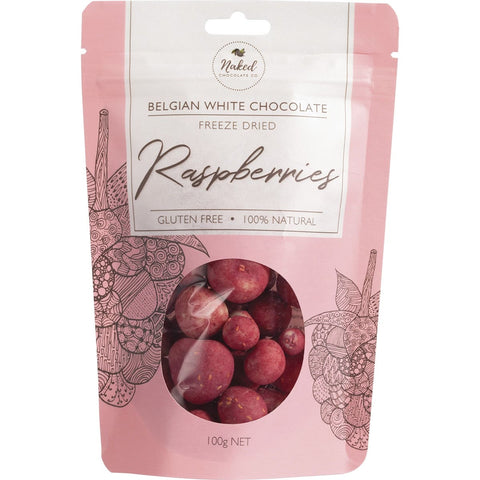 NAKED CHOCOLATE CO Freeze Dried Raspberries White Chocolate 100g