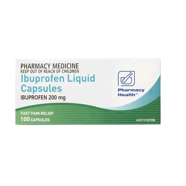 Buy Pharmacy Health IBUPROFEN 200MG LIQUID 100 CAPSULES Online at