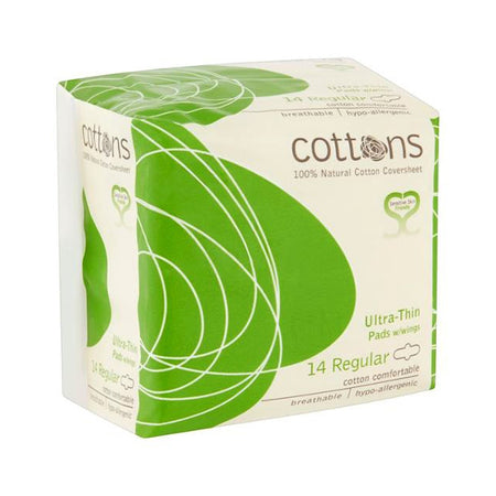 Cottons Organic Ultra Thin Pads Regular With Wings 14 Pack