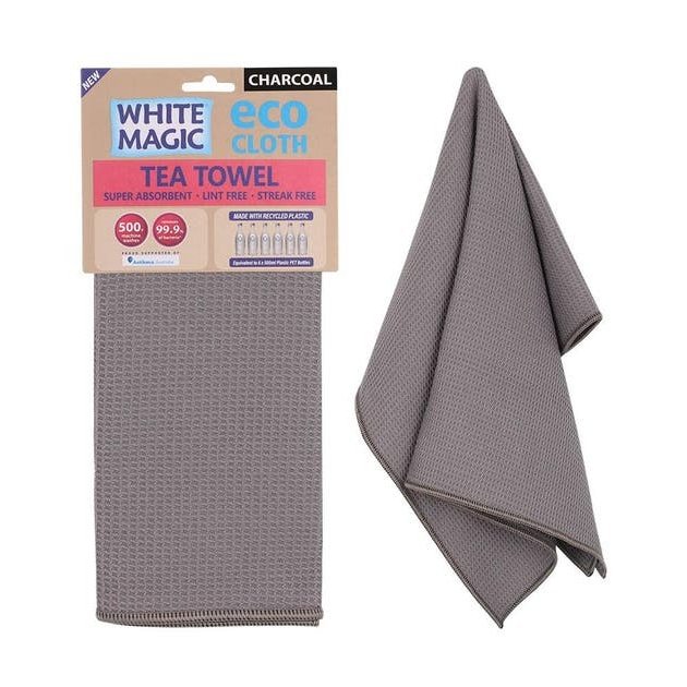 White Magic Eco Cloth Tea Towel Charcoal 1Pk Pack of 6