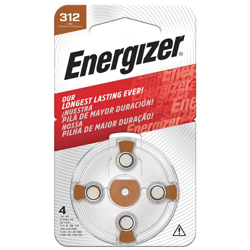 Energizer Hearing Aid AZ312 Batteries Pack of 4