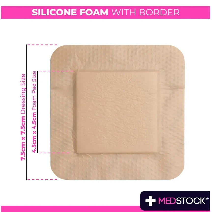 Medstock Silicone Foam With Border 7.5 cmx7.5 cm (Single Dressing)