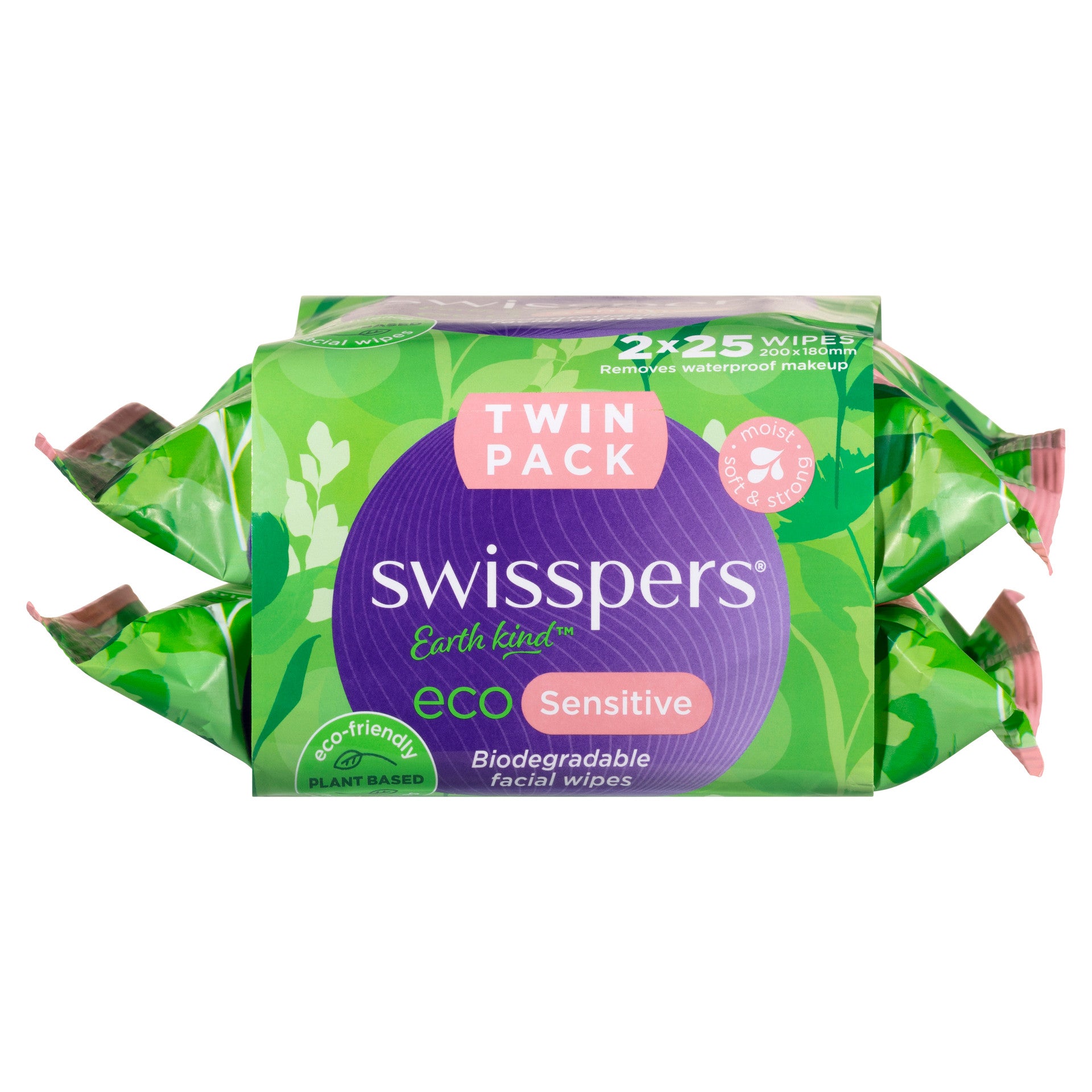 Swisspers Eco Sensitive Biodegradable Facial Wipes Twin 2x25 pack