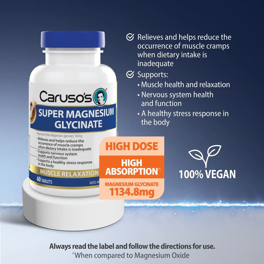 Caruso's Super Magnesium Glycinate 60 Tablets