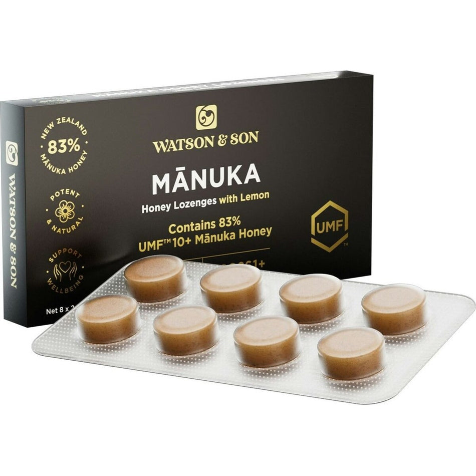 Watson & Son UMF 10+/MGO 261+ Manuka Honey with Lemon Lozenges Pk8x12