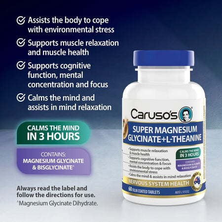 Caruso's Super Magnesium Glycinate + L-Theanine 60 Tablets