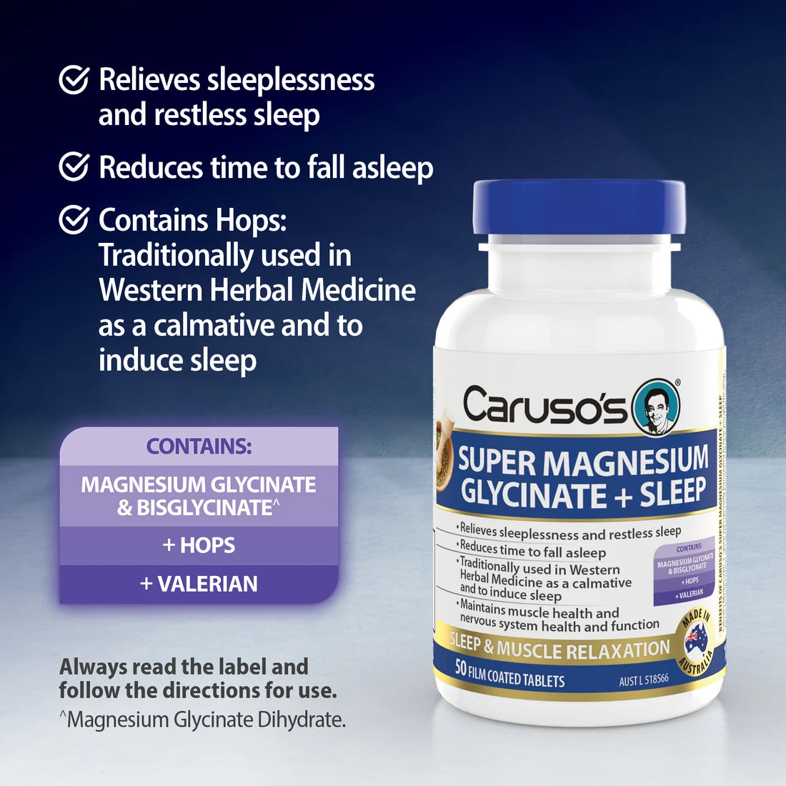Caruso's Super Magnesium Glycinate + Sleep 50 Tablets