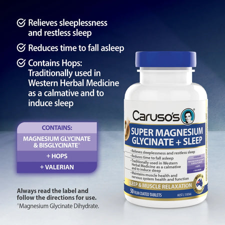 Caruso's Super Magnesium Glycinate + Sleep 50 Tablets
