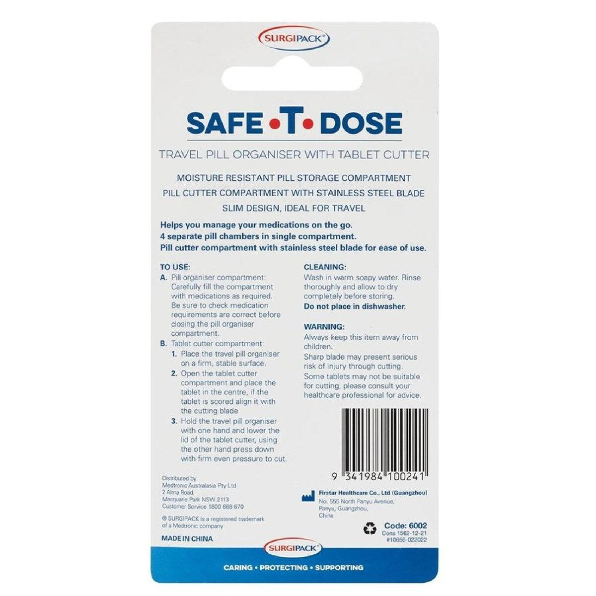 SurgiPack Safe-T-Dose Travel Case +Pill Cutter 6002