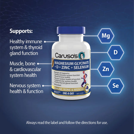 Caruso's Magnesium Glycinate + D + Zinc + Selenium 60 Tablets