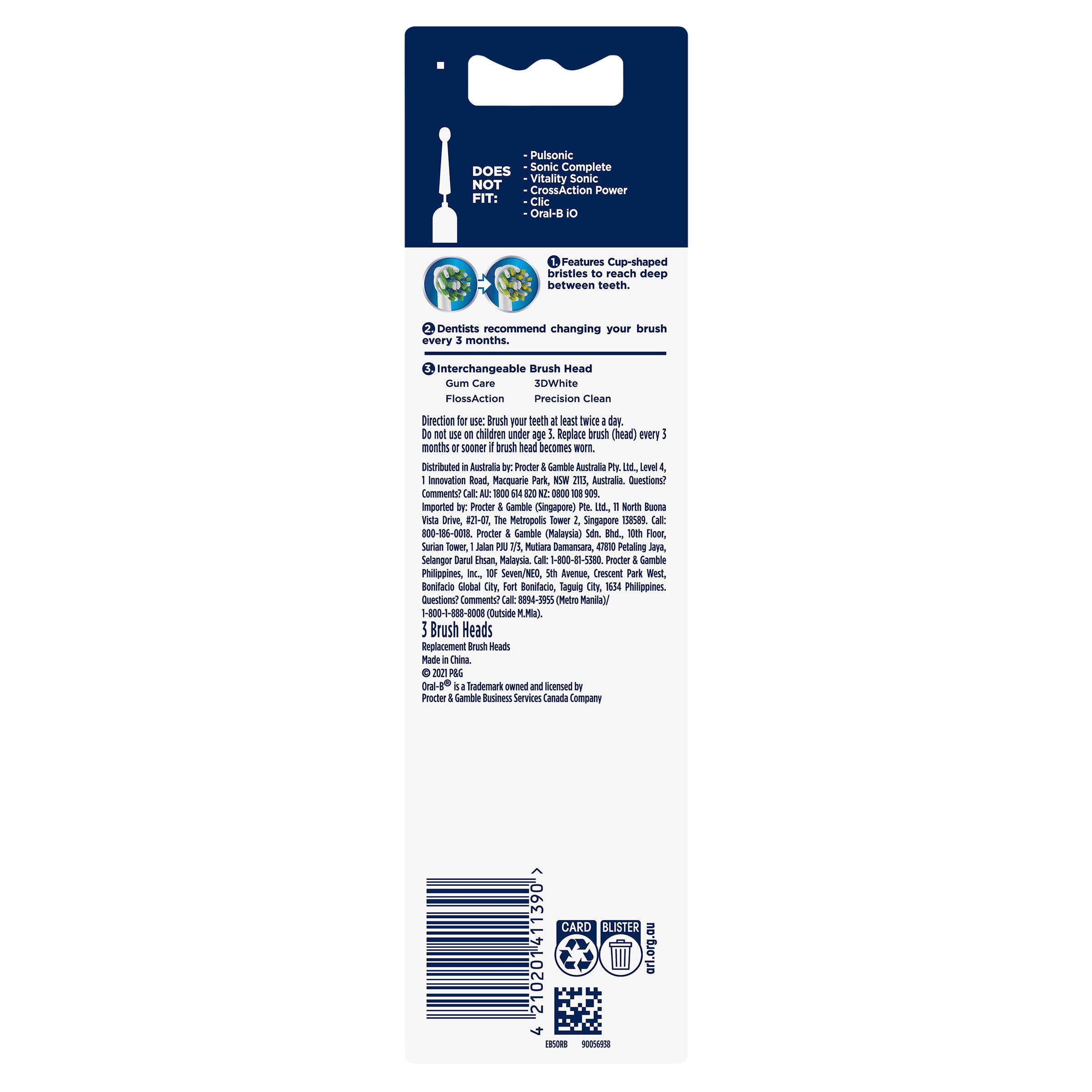 Oral B Power Toothbrush Cross Action Refills 3 Pack