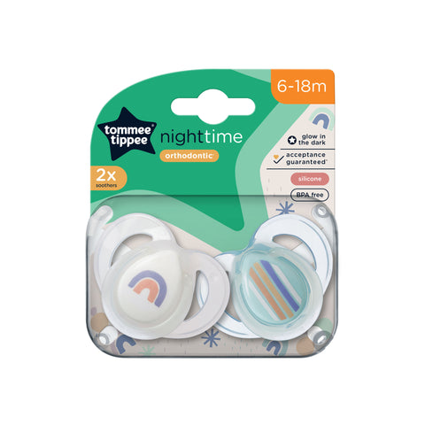 Tommee Tippee Night Time Soothers 6-18 Months 2 Pack (Colours May Vary)