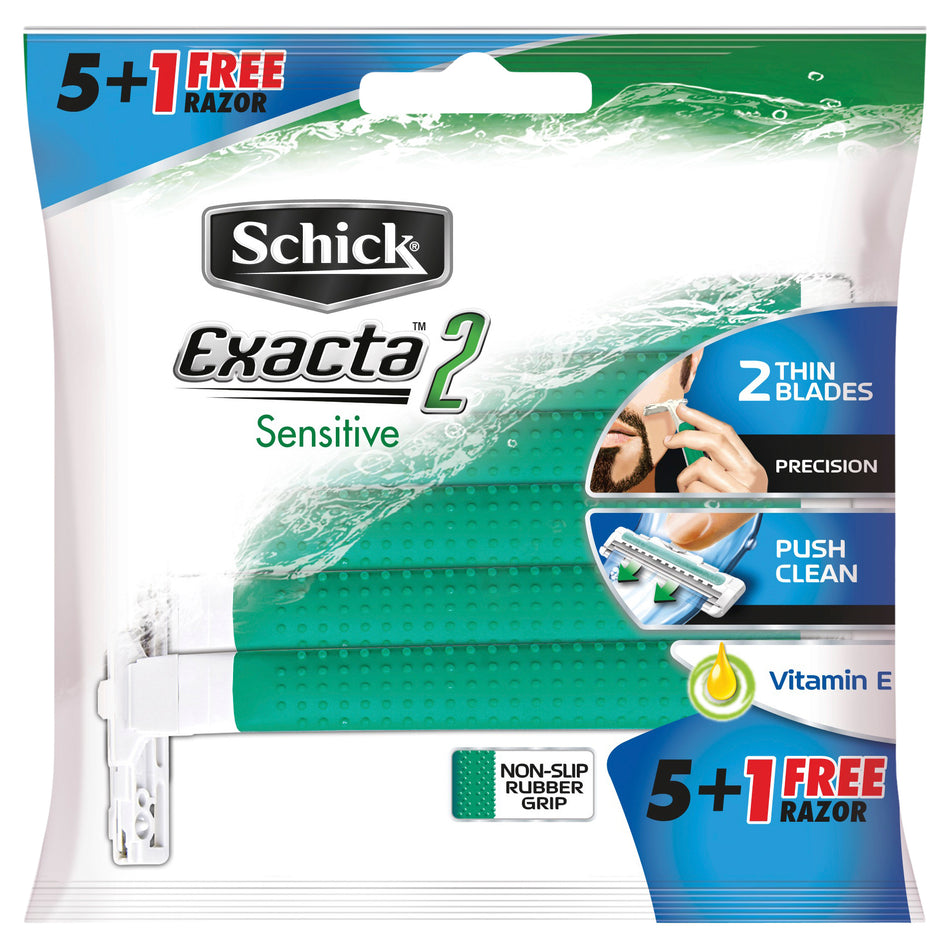 Schick Exacta 2 Sensitive Men Disposable Razors 5 + 1 Free Razors