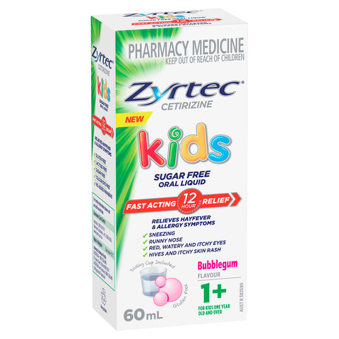 Zyrtec Kids Antihistamine Allergy & Hayfever Oral Liquid Bubblegum 60ml