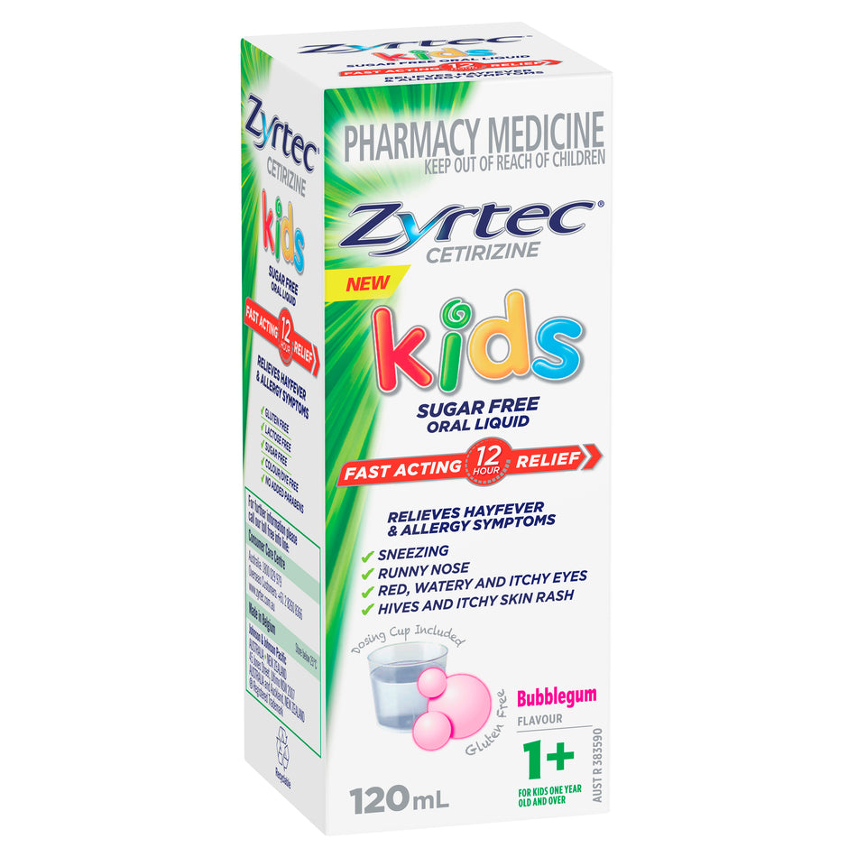 Zyrtec Kids Antihistamine Allergy & Hayfever Oral Liquid Bubblegum 120ml