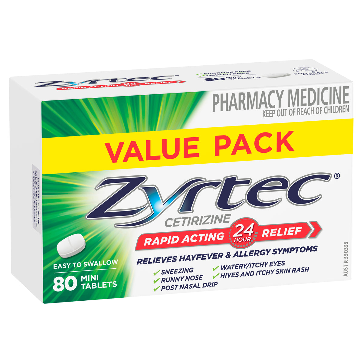 Zyrtec Hayfever & Allergy Relief 80 Mini Tablets Value Pack