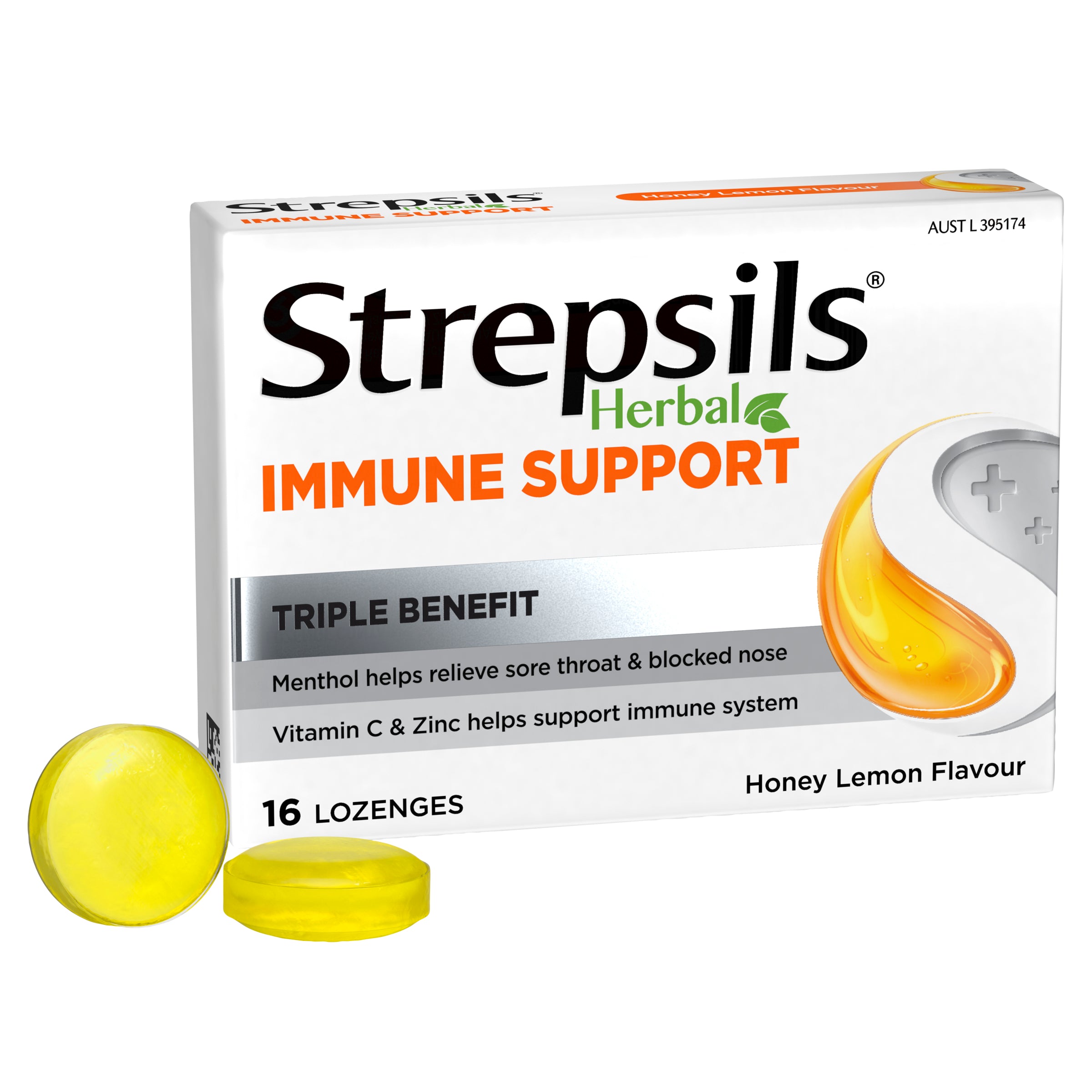 Strepsils Herbal Immune Support Lozenges Honey Lemon 16PK
