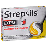 Strepsils Extra Honey Lemon Lozenges 16pk Fast Numbing Sore Throat Pain Relief with Anaesthetic