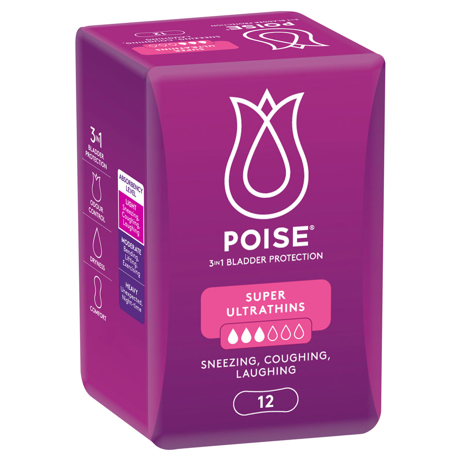POISE ACTIVE ULTRATHIN SUPER PAD 12PK