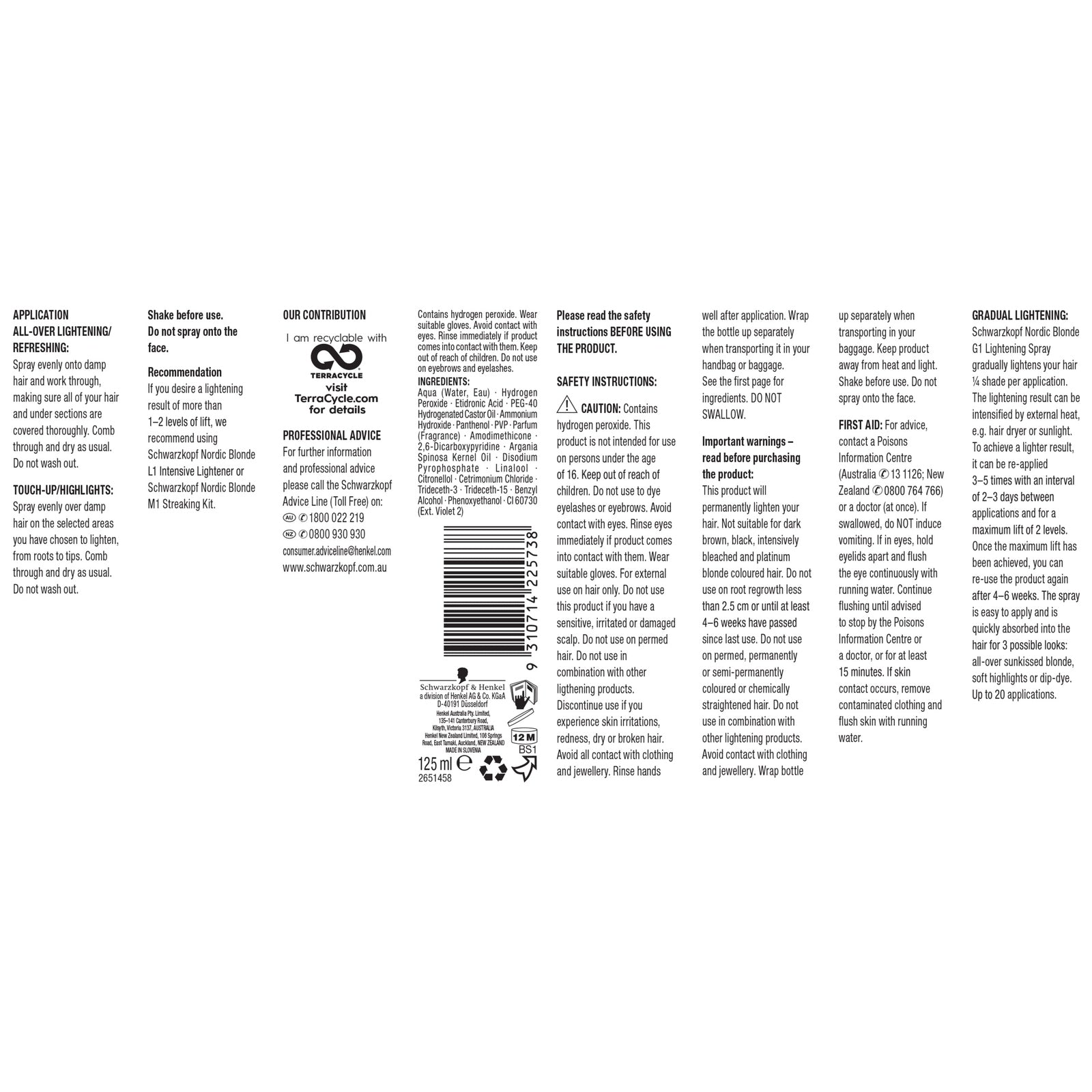 Schwarzkopf Nordic Blonde G1 Lightening Spray 125ml