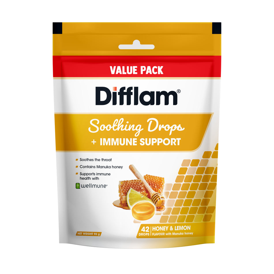 Difflam Soothing Drops + Immune Support Honey & Lemon 42 Drops