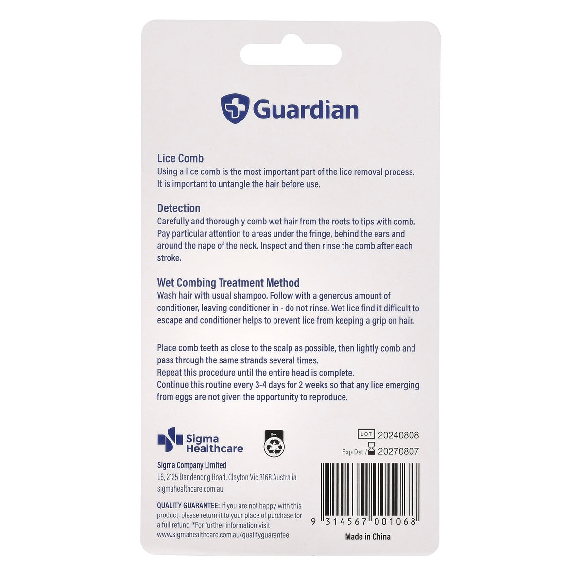 Guardian Lice Comb Metal Teeth Dual With Mag