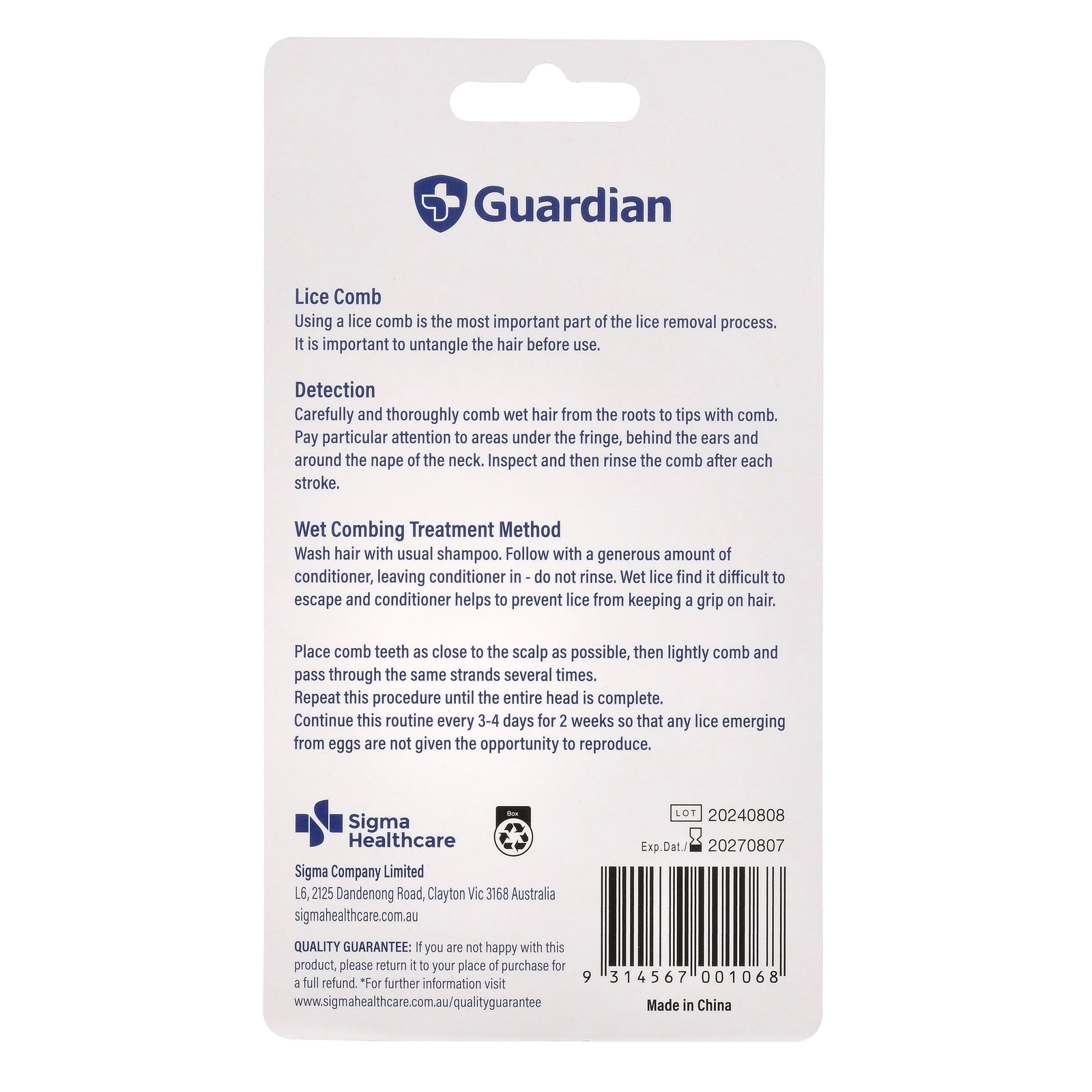 Guardian Lice Comb Metal Teeth Dual With Mag