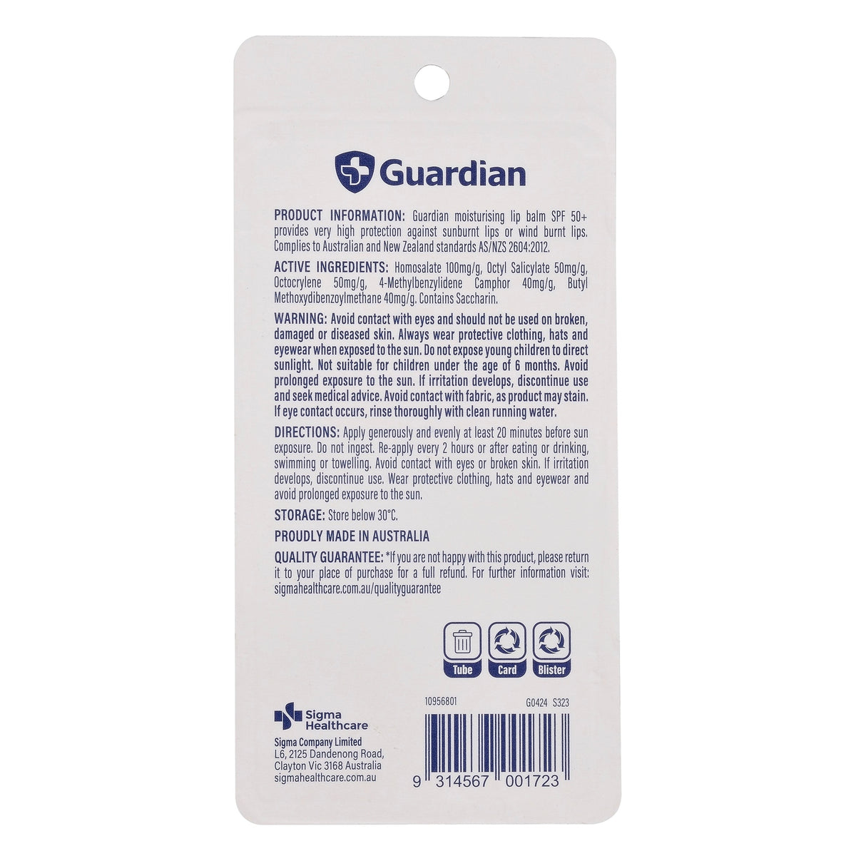 Guardian Lip Balm Spf50+ 5gm Strawberry