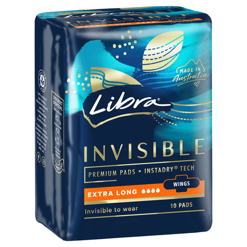 Libra Invisible Extra Long Maximum Protection Wings Pads 10 Pack