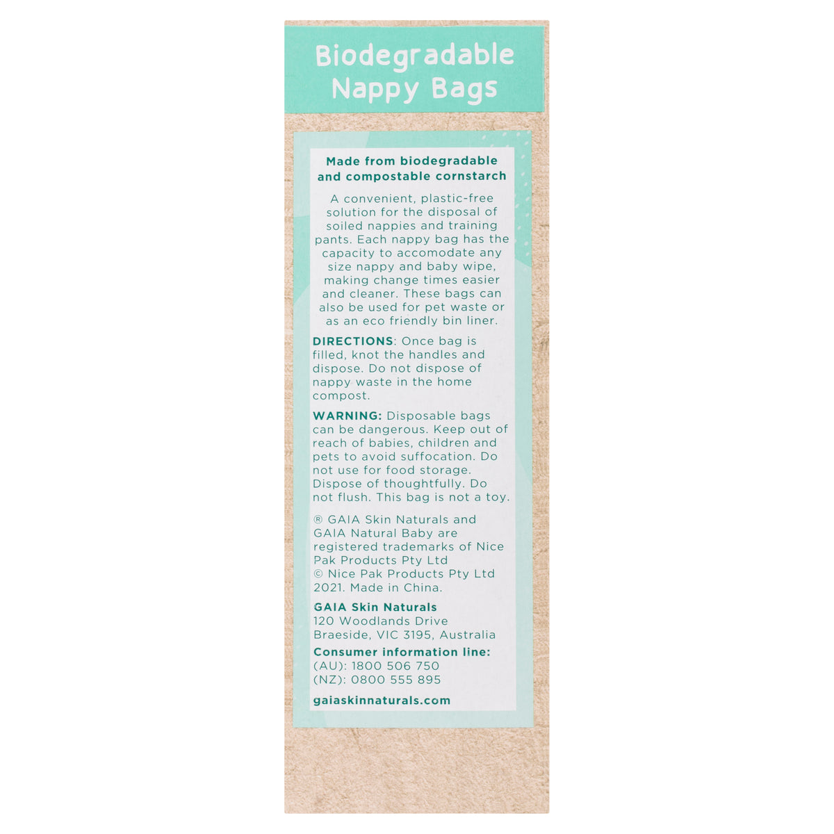 GAIA Natural Baby Biodegradable Nappy Bags 50pk