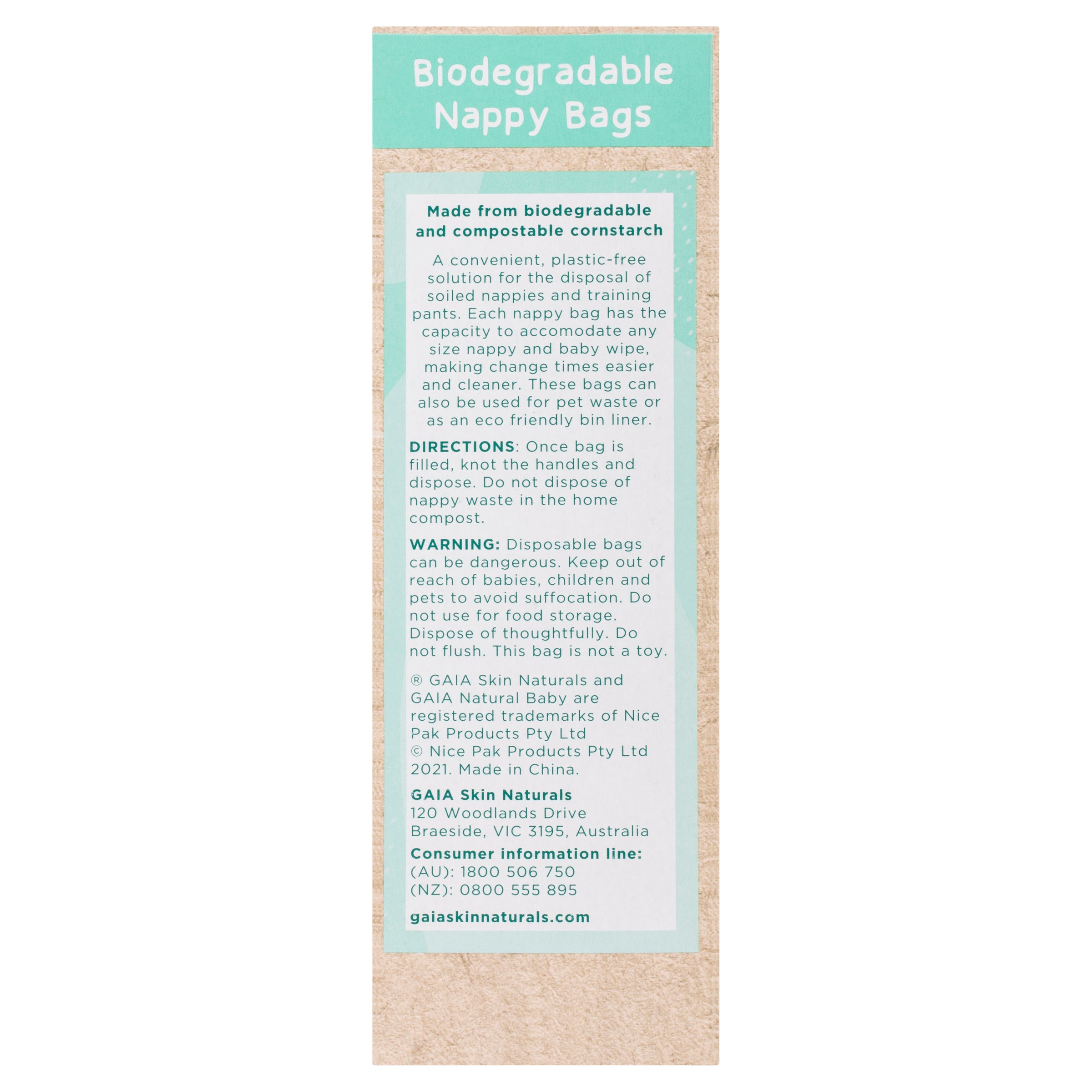 GAIA Natural Baby Biodegradable Nappy Bags 50pk