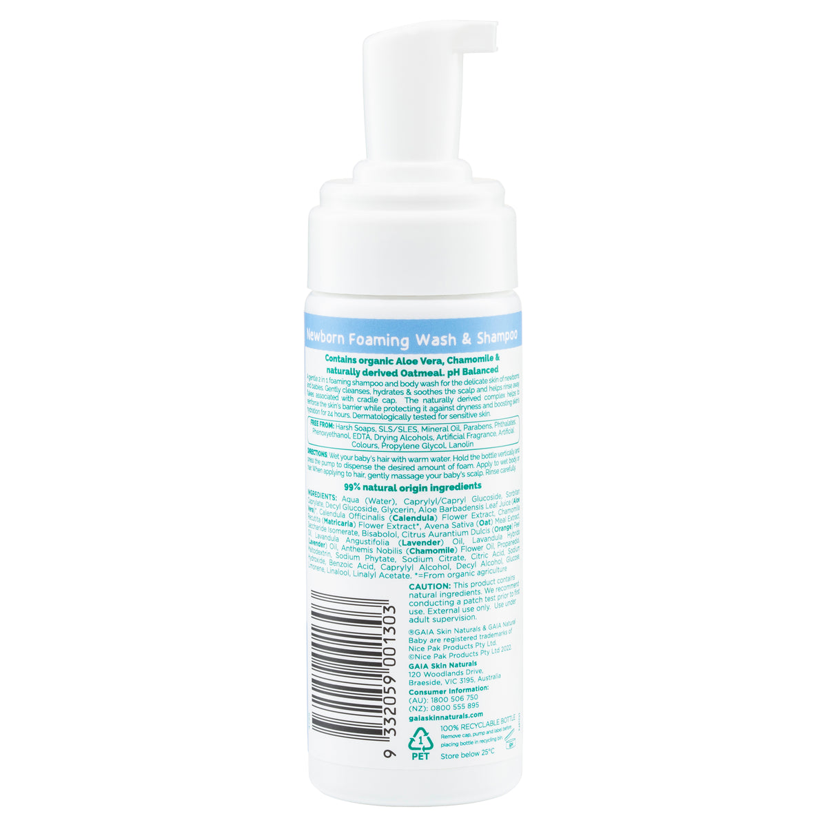 GAIA Natural Baby Newborn Foaming Wash & Shampoo 150ml