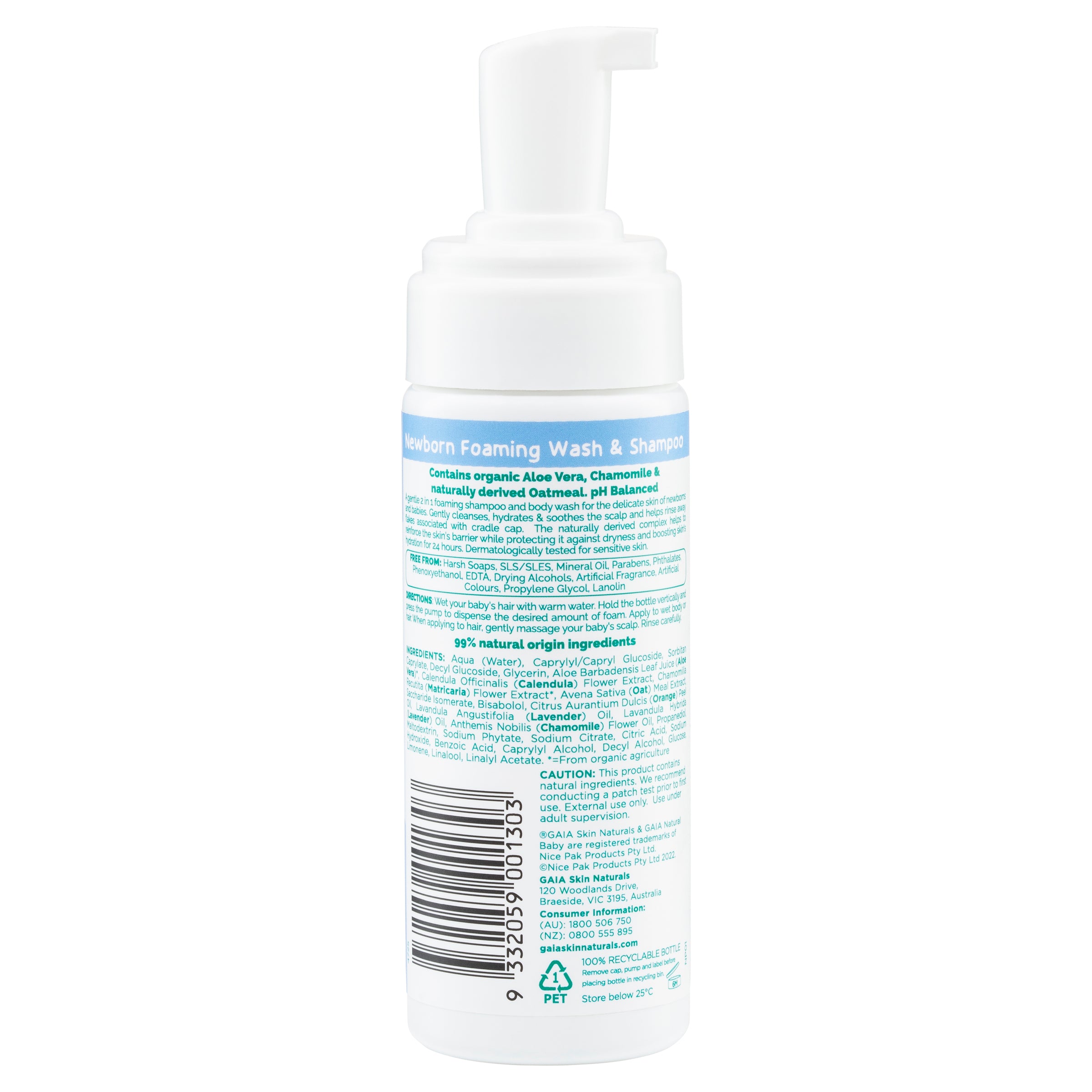 GAIA Natural Baby Newborn Foaming Wash & Shampoo 150ml