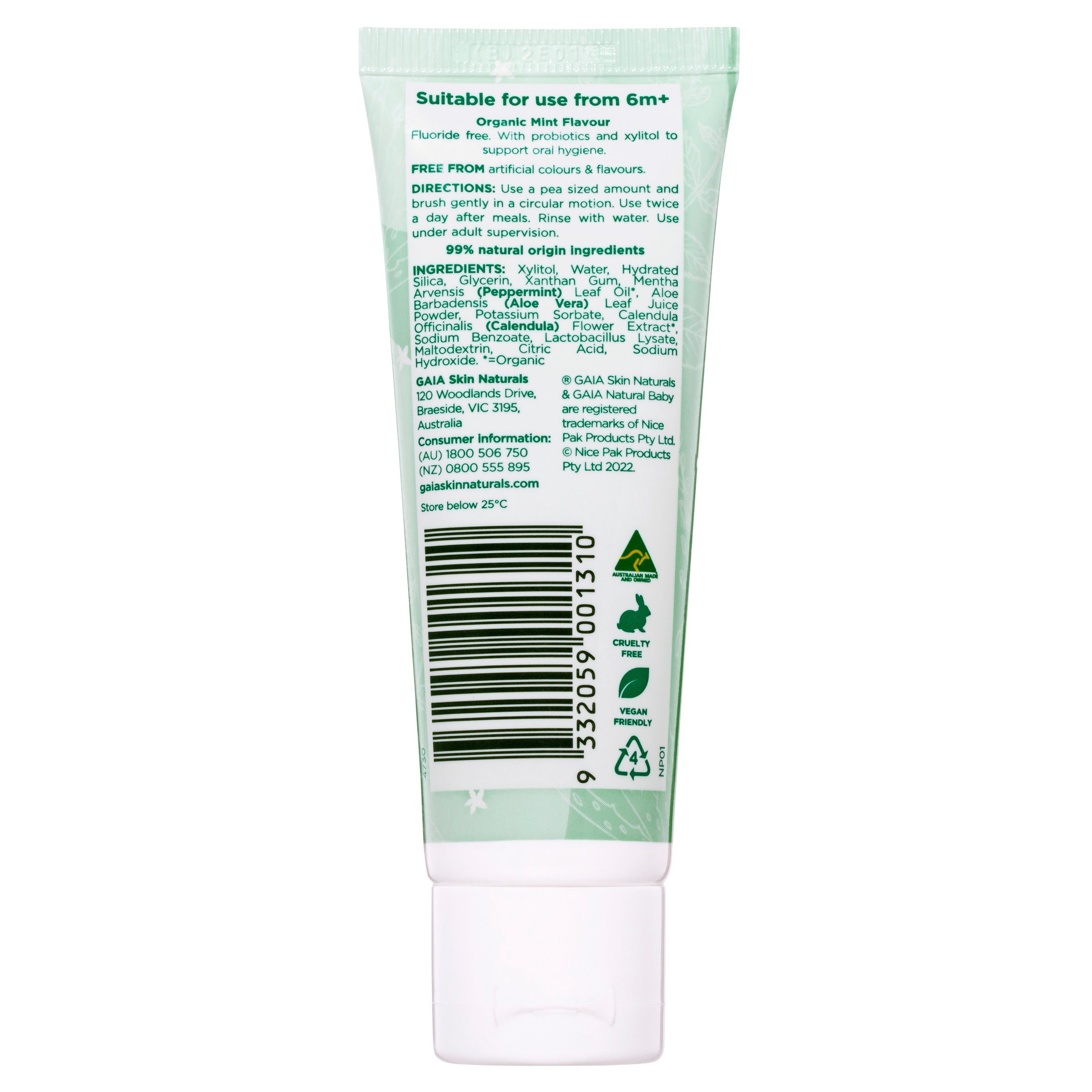 Gaia Natural Baby Probiotic Toothpaste Mild Mint 50g