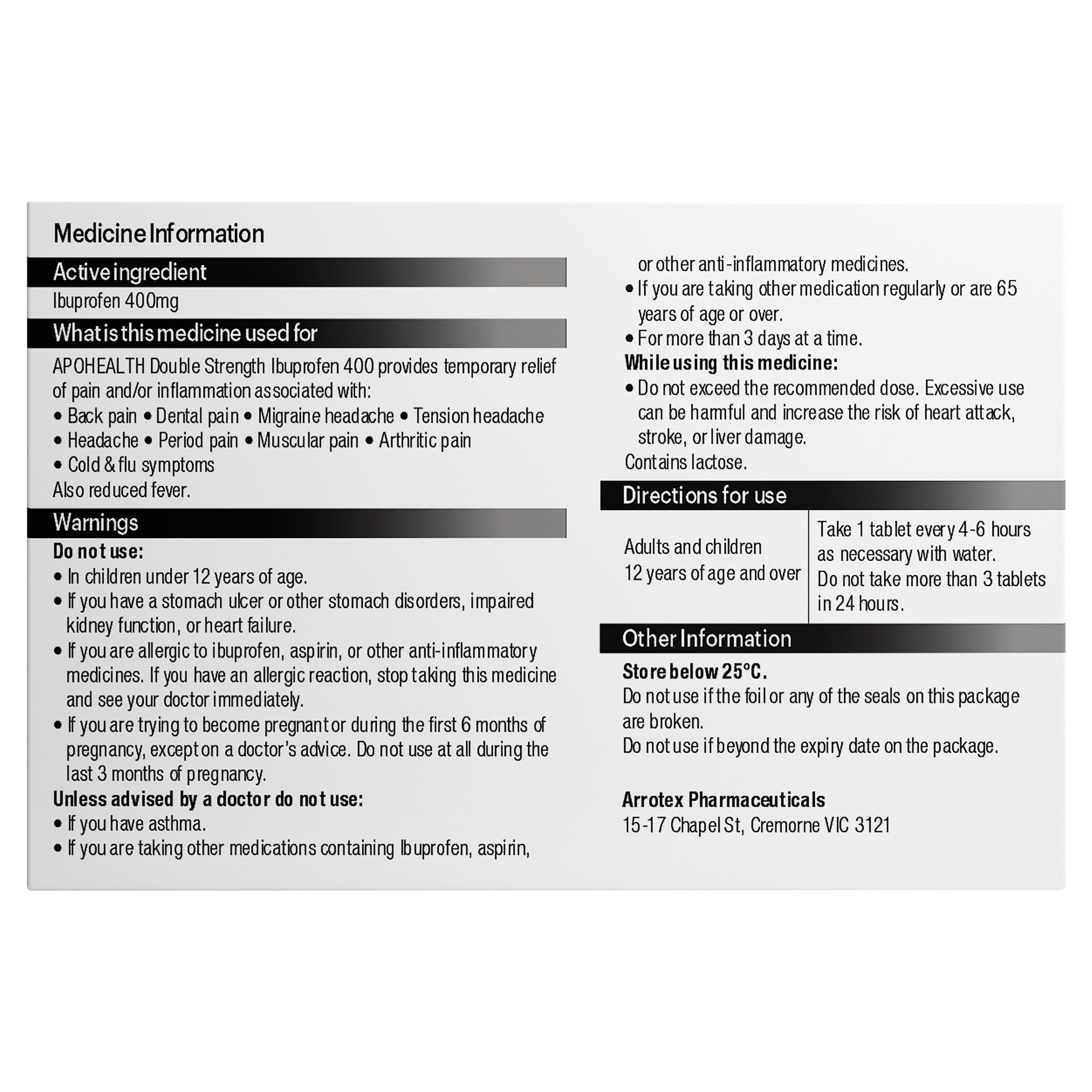 Apohealth Ibuprofen 400mg 12 Tablets