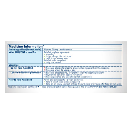 Allertine 20mg 24 Hour Hayfever & Allergy Relief 10 Tablets