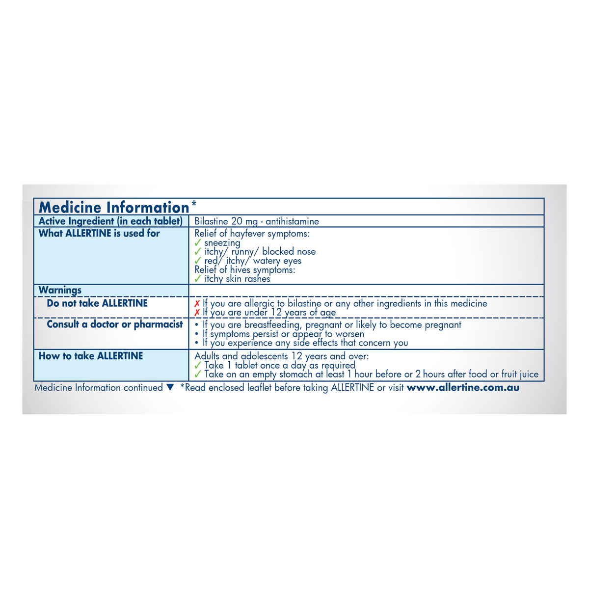 Allertine 20mg 24 Hour Hay Fever & Allergy Relief 30 Tablets