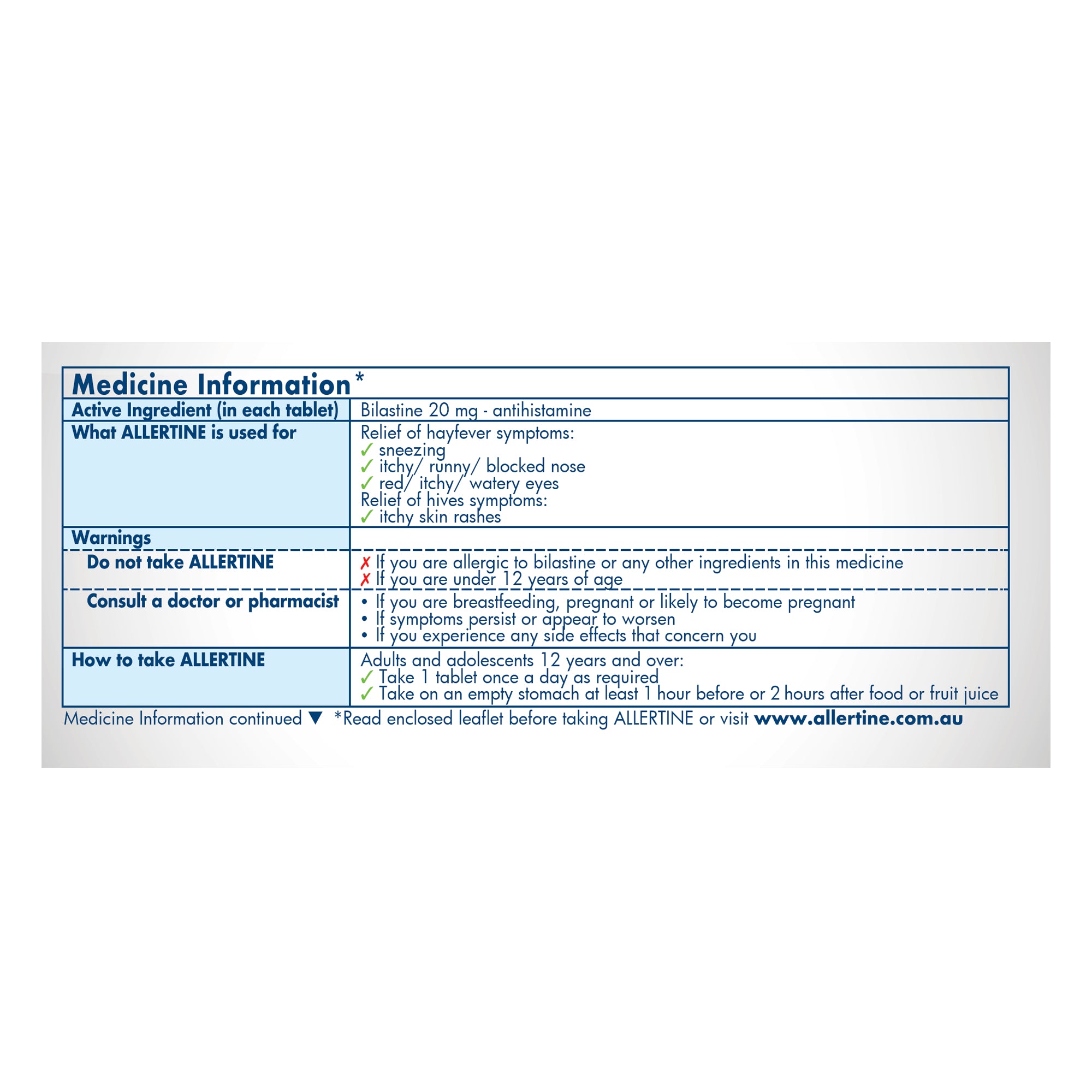 Allertine 20mg 24 Hour Hay Fever & Allergy Relief 30 Tablets