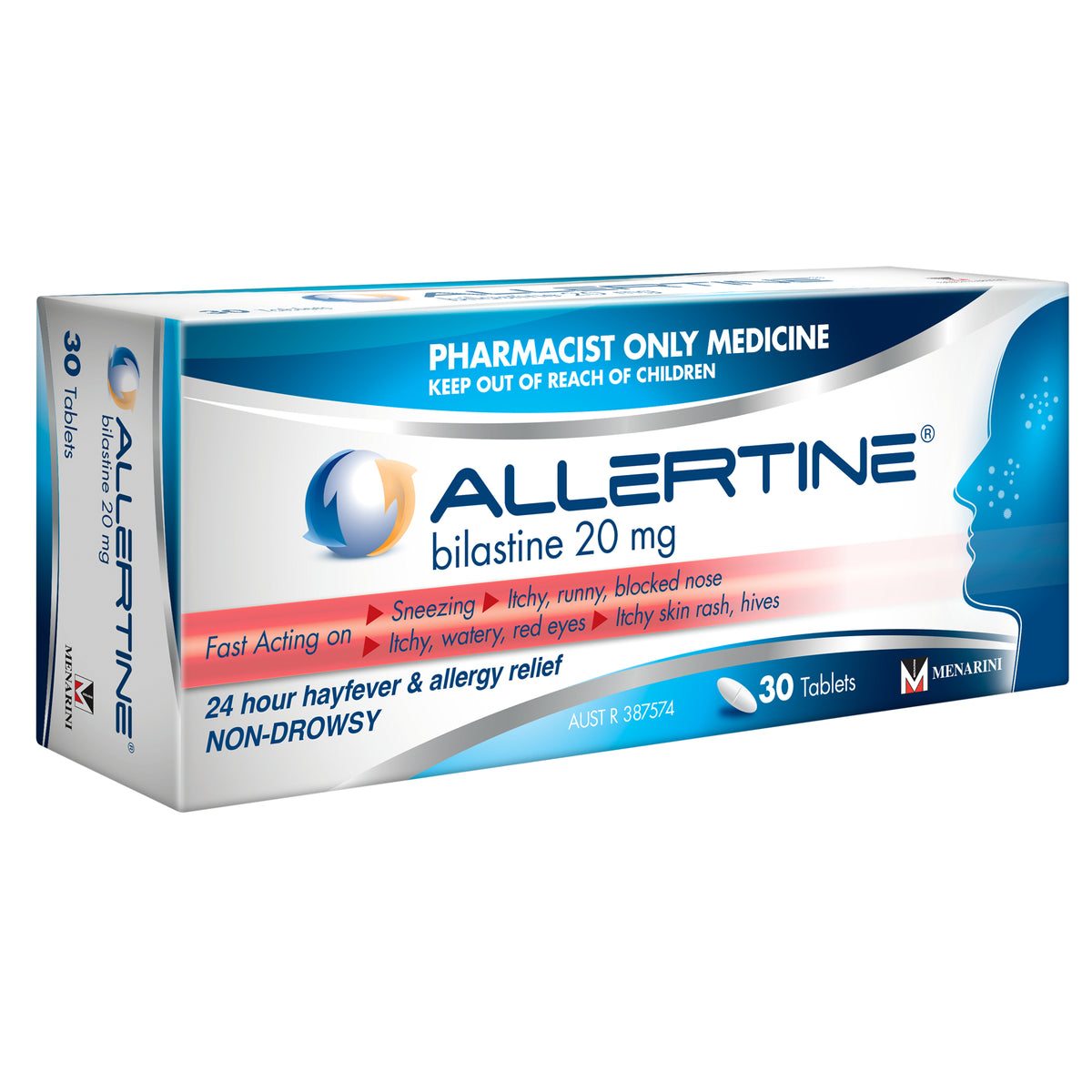 Allertine 20mg 24 Hour Hay Fever & Allergy Relief 30 Tablets